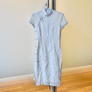 Blue Lace Pink Flora Qipao Dress - Chinese Traditional Cheongsam